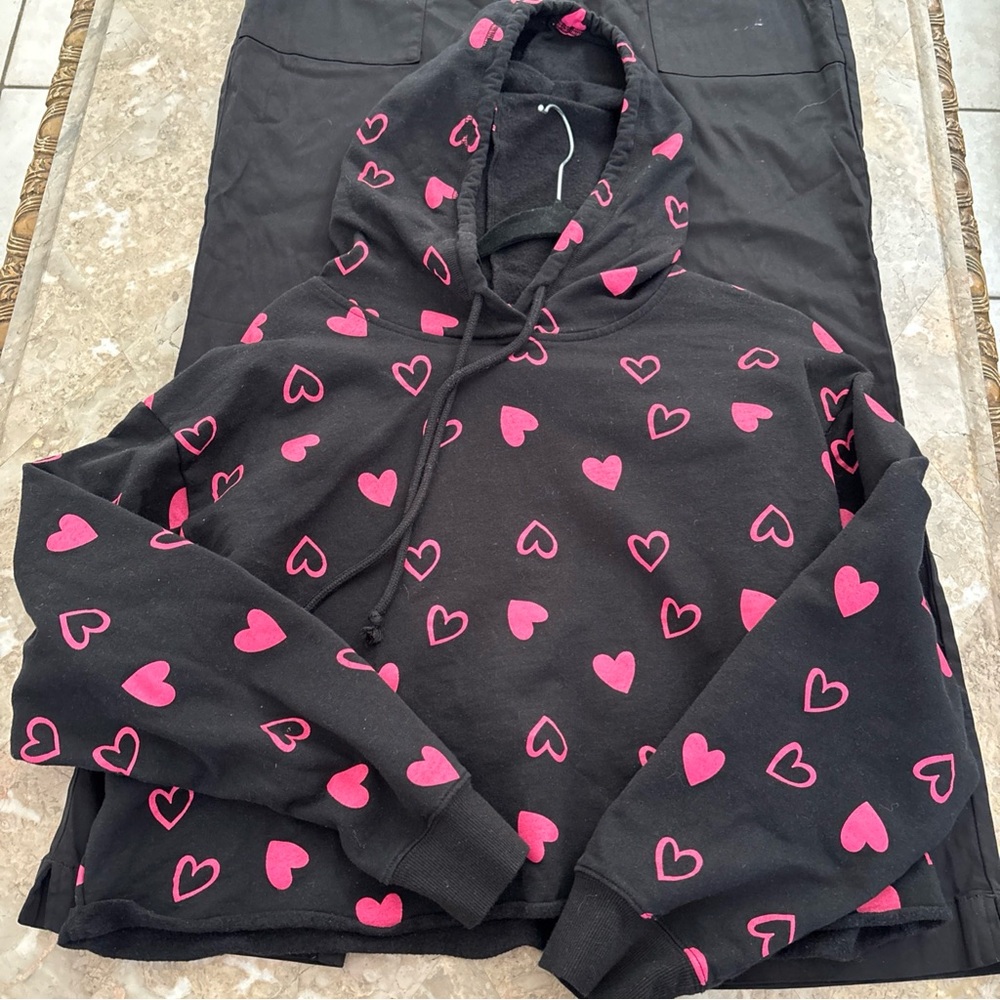 No Boundaries Black Hoodie with Pink Hearts